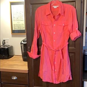 Island company long sleeve linen dress coral XS